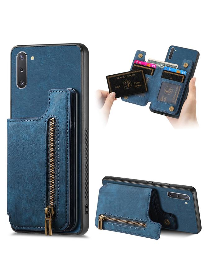 Green Tiger For Samsung Galaxy Note10 Retro Leather Zipper Wallet Back Phone Case(Blue)