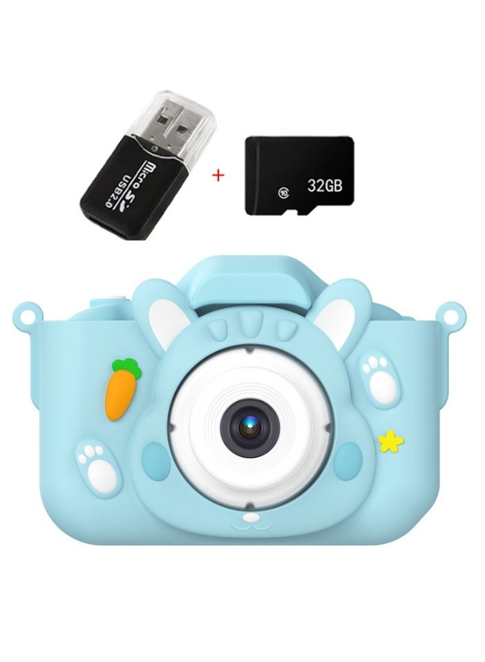 AROAQ Children's Camera Toy, 1080p Shockproof Children Video Camera, Anti-fall Portable Camera Toy, Multiple Functions Digital Camera,(Dudutu blue Dual Lens + 32G Capacity Card + Card Reader) - Image 1