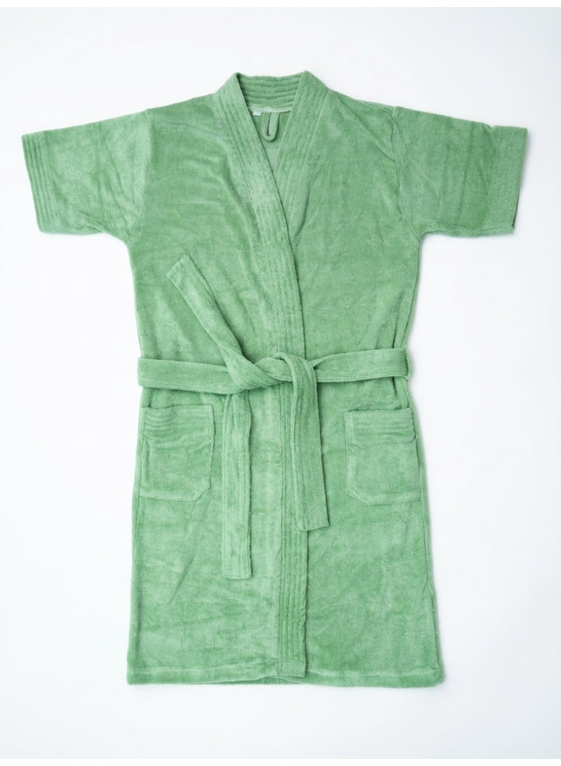 Ambrosia 100% Cotton Medium Terry Bathrobe Luxor Unisex Sage Green Wearable Blanket Comfort, Highly Absorbent Spa Hotel Robe Short Sleeve Loungewear Home Shower Wrap With Pockets - Image 1