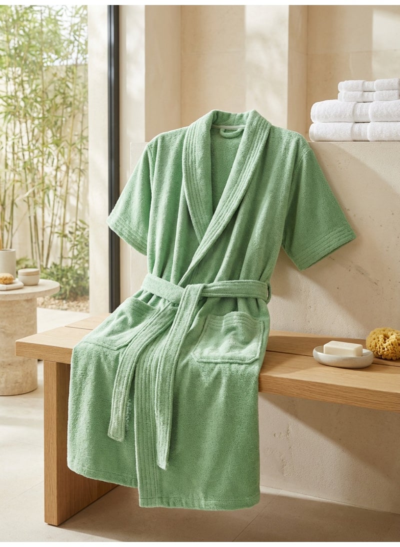 Ambrosia 100% Cotton Medium Terry Bathrobe Luxor Unisex Sage Green Wearable Blanket Comfort, Highly Absorbent Spa Hotel Robe Short Sleeve Loungewear Home Shower Wrap With Pockets - Image 5
