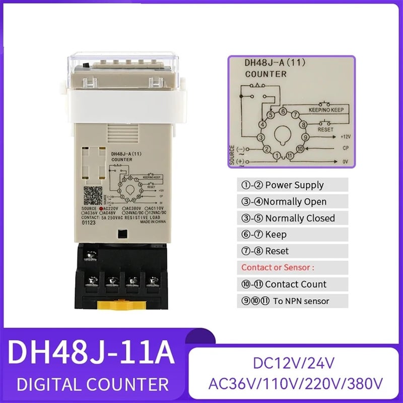 DH48J 11A AC110V Electronic Preset Digital Display Counter Relay NPN Sensor 8PIN 11PIN DC12V 24V AC220V - Image 4