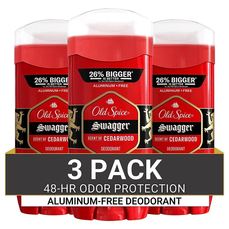 Old Spice Aluminum Free Deodorant for Men, 24/7 Odor Protection, 24/7 Freshness & Lasting Scent, Swagger with Cedarwood Scent, 3.8 oz (Pack of 3) - Image 1
