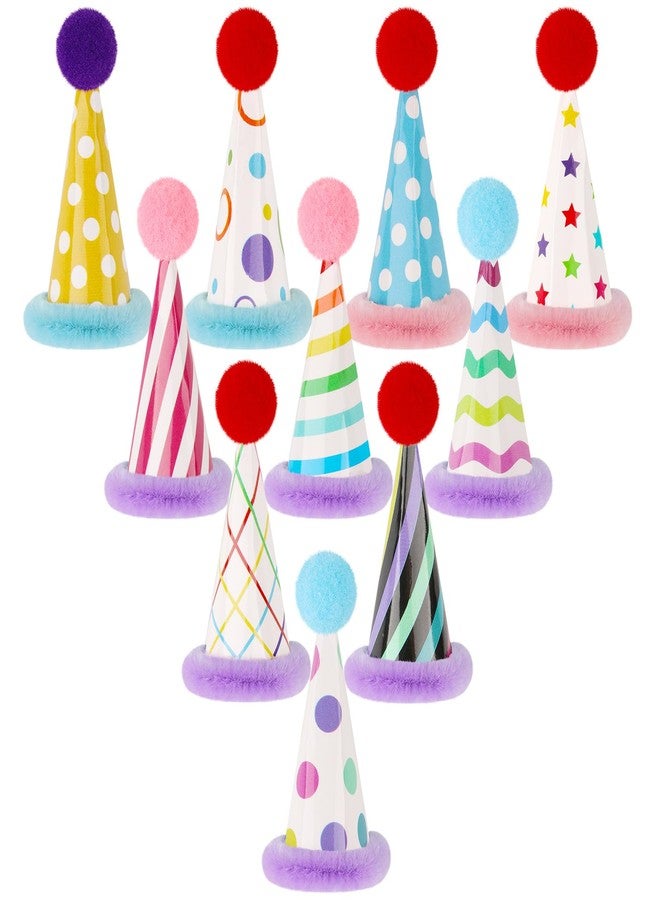 Atiloy Mini Party Hats for Stuffed Animals Figures Toys Cute Cake Cone Birthday Party Hats with Pom Poms for Stuffed Animals Pets Baby, Accessories - Image 1