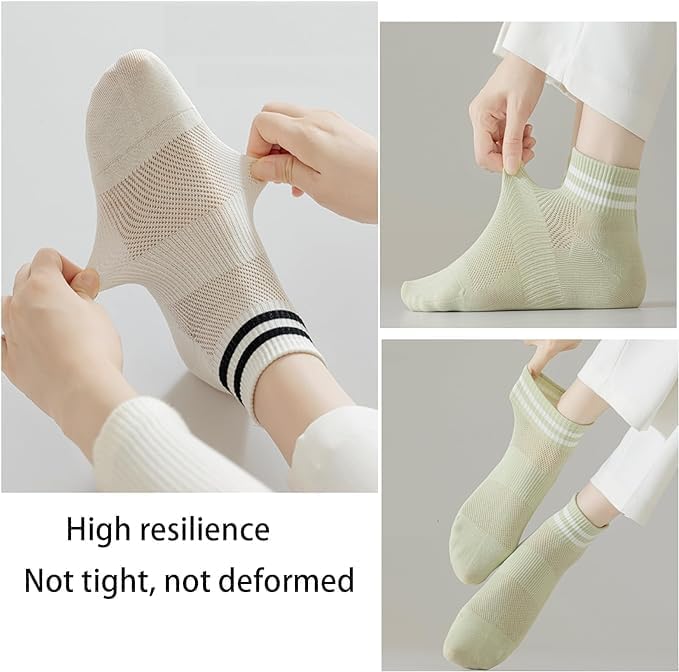 ChicAbode Ankle Socks,Thin Breathable Cotton Ankle Socks for Women,Fashion Striped Athletic Women's Socks,Mesh Women Above Crew Socks 5 Pairs - Image 5