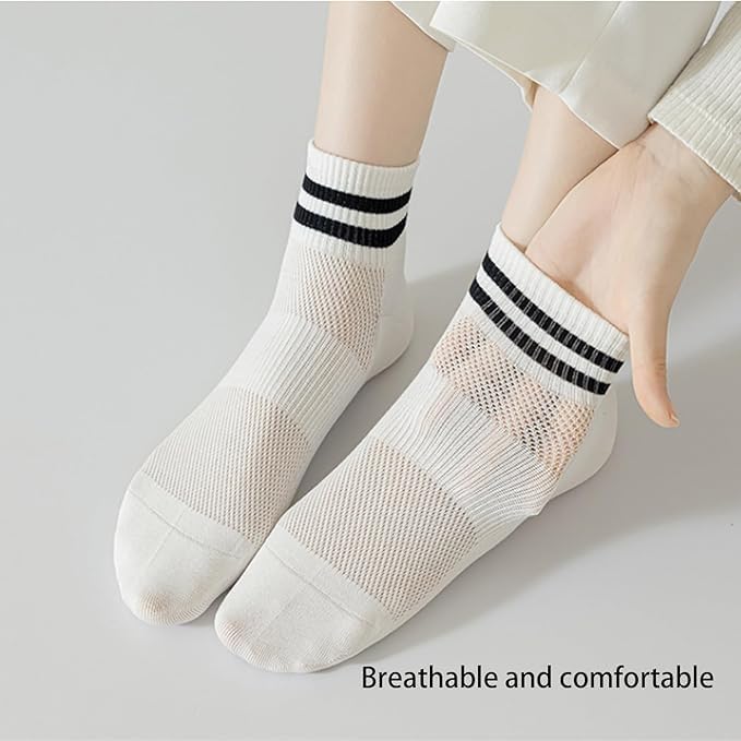 ChicAbode Ankle Socks,Thin Breathable Cotton Ankle Socks for Women,Fashion Striped Athletic Women's Socks,Mesh Women Above Crew Socks 5 Pairs - Image 3