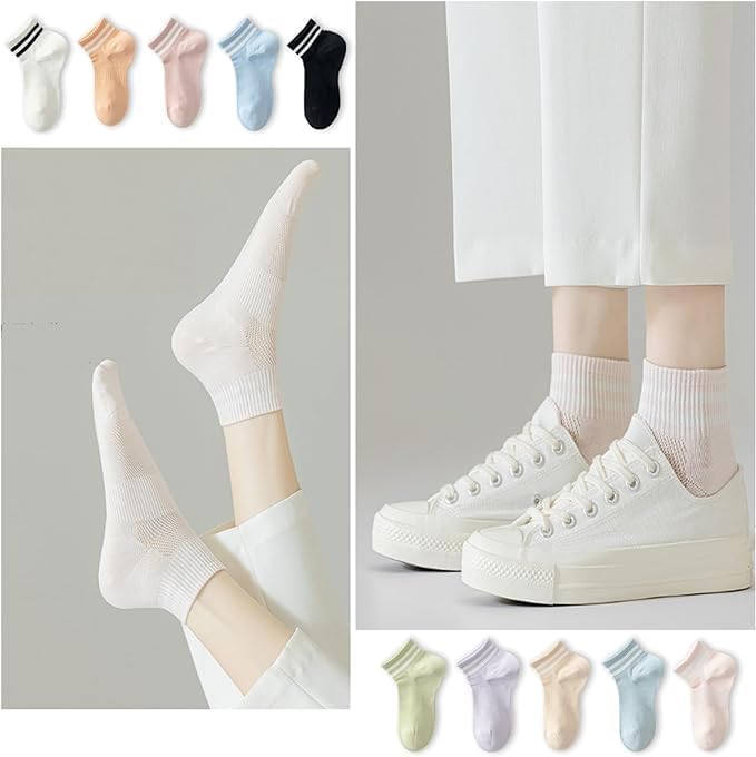 ChicAbode Ankle Socks,Thin Breathable Cotton Ankle Socks for Women,Fashion Striped Athletic Women's Socks,Mesh Women Above Crew Socks 5 Pairs - Image 2