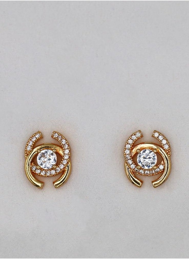 mjuhurat Elegant Gold-Plated Crystal Stud Earrings – Luxurious Twirl Design  - Image 2