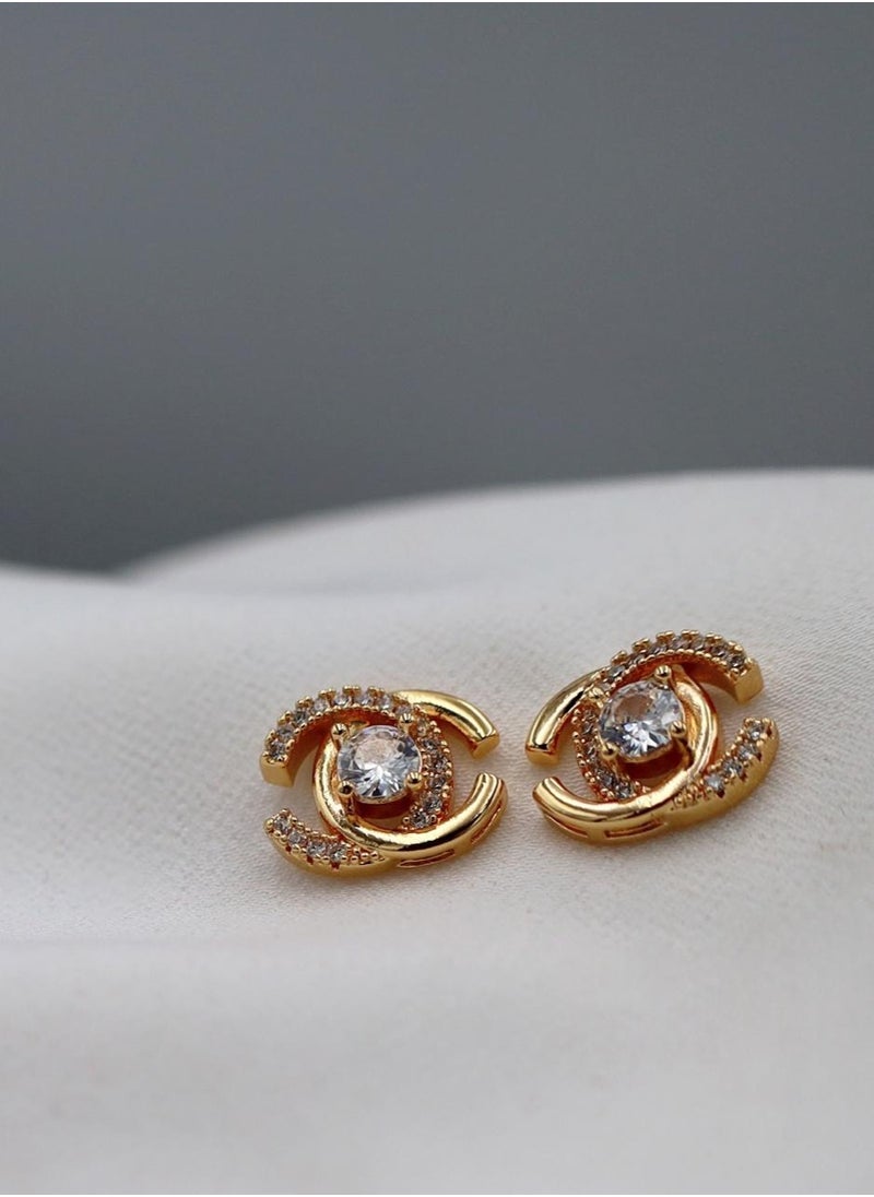 mjuhurat Elegant Gold-Plated Crystal Stud Earrings – Luxurious Twirl Design  - Image 1