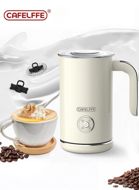 4 in 1Electric Milk Frother,Coffee Frother, Warm and Cold Milk Foamer, 500W/240ml Automatic Milk Heater Warmer for Coffee, Latte,Cappuccino,Hot Chocolate,Silent Operation,Ivory white