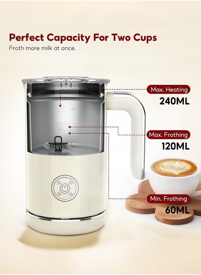 Cafelffe - 4 in 1Electric Milk Frother,Coffee Frother, Warm and Cold Milk Foamer, 500W/240ml Automatic Milk Heater Warmer for Coffee, Latte,Cappuccino,Hot Chocolate,Silent Operation,Ivory white - Image 1