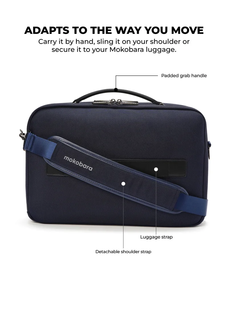 Mokobara The Bento Briefcase - Nylon And Vegan Leather | Headspace, Navy Blue