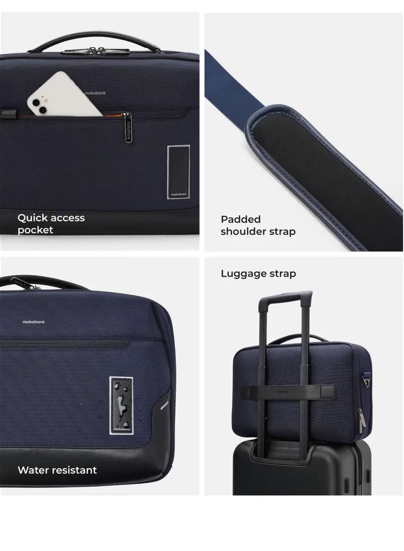 Mokobara The Bento Briefcase - Nylon And Vegan Leather | Headspace, Navy Blue