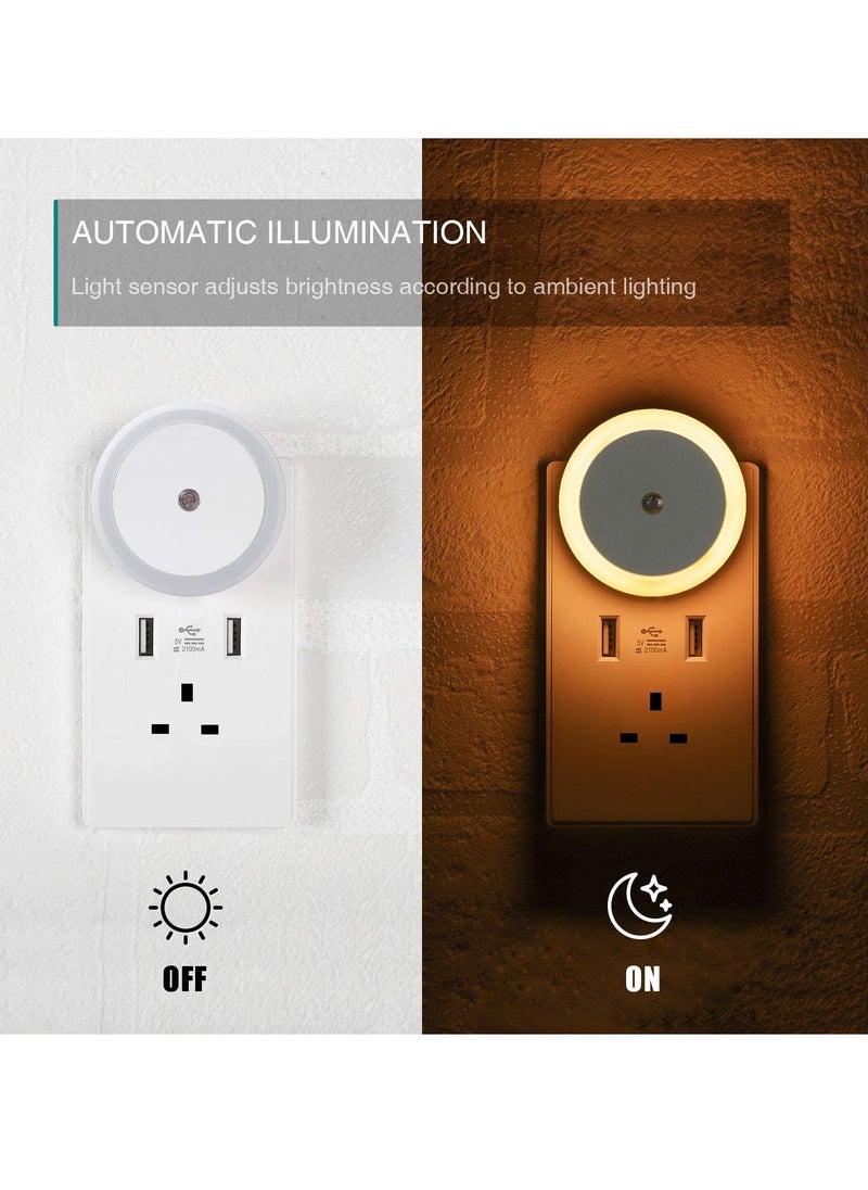 Alruht - 2-Piece LED Night Light Plug in Wall with Smart Light Sensor, Good for Sleep, Children Light for Hallway, Toddler Beds, Stairs, Warm White - Image 1
