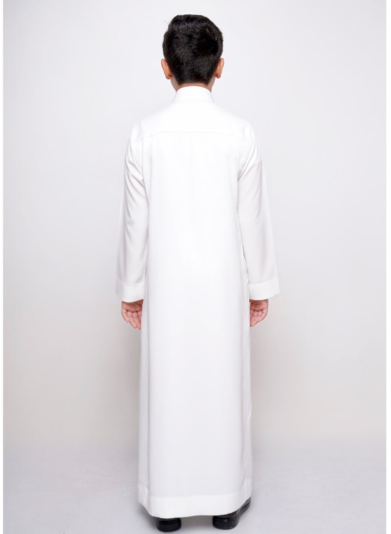 My school Saudi Thobe for boys Cream color- zipper (hidden) -Quarter standing fabric - Image 2