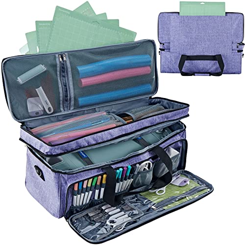 NICOGENA Double Layer Carrying Case with Mat Pocket for Cricut Maker 3, Explore 3, Multi Large Front Compartments for Tools, Accessories and Supplies, Purple - Image 1