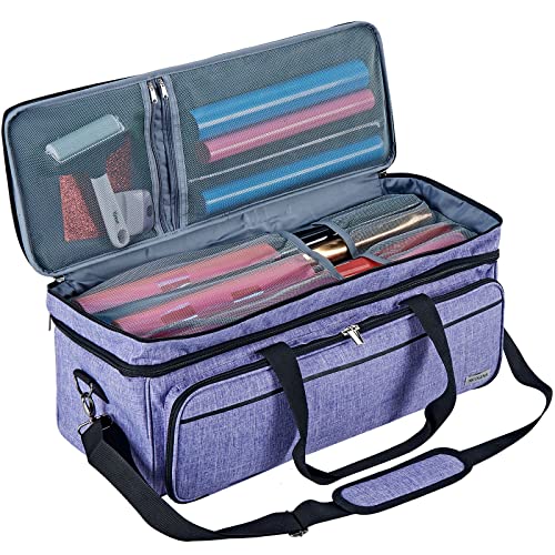 NICOGENA Double Layer Carrying Case with Mat Pocket for Cricut Maker 3, Explore 3, Multi Large Front Compartments for Tools, Accessories and Supplies, Purple - Image 3