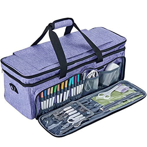 NICOGENA Double Layer Carrying Case with Mat Pocket for Cricut Maker 3, Explore 3, Multi Large Front Compartments for Tools, Accessories and Supplies, Purple - Image 4
