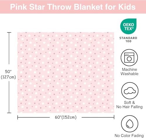 VigorSpring Kids Throw Blanket for Girls - 50"x60",Super Soft Cozy Star Pink Blankets for Kids,Perfect for School Couch Sofa Bed Room and Decoration - Image 3