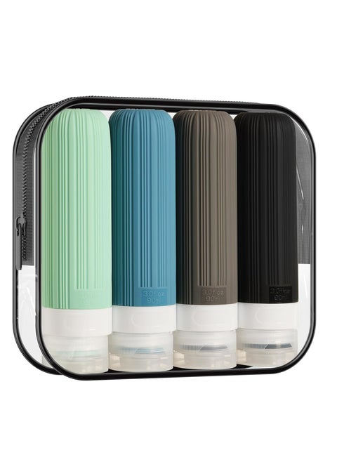 Silicone Travel Size Toiletry Bottles, Travel Essentials Containers for Toiletries with Toiletry Bag(4 Pack)-Black