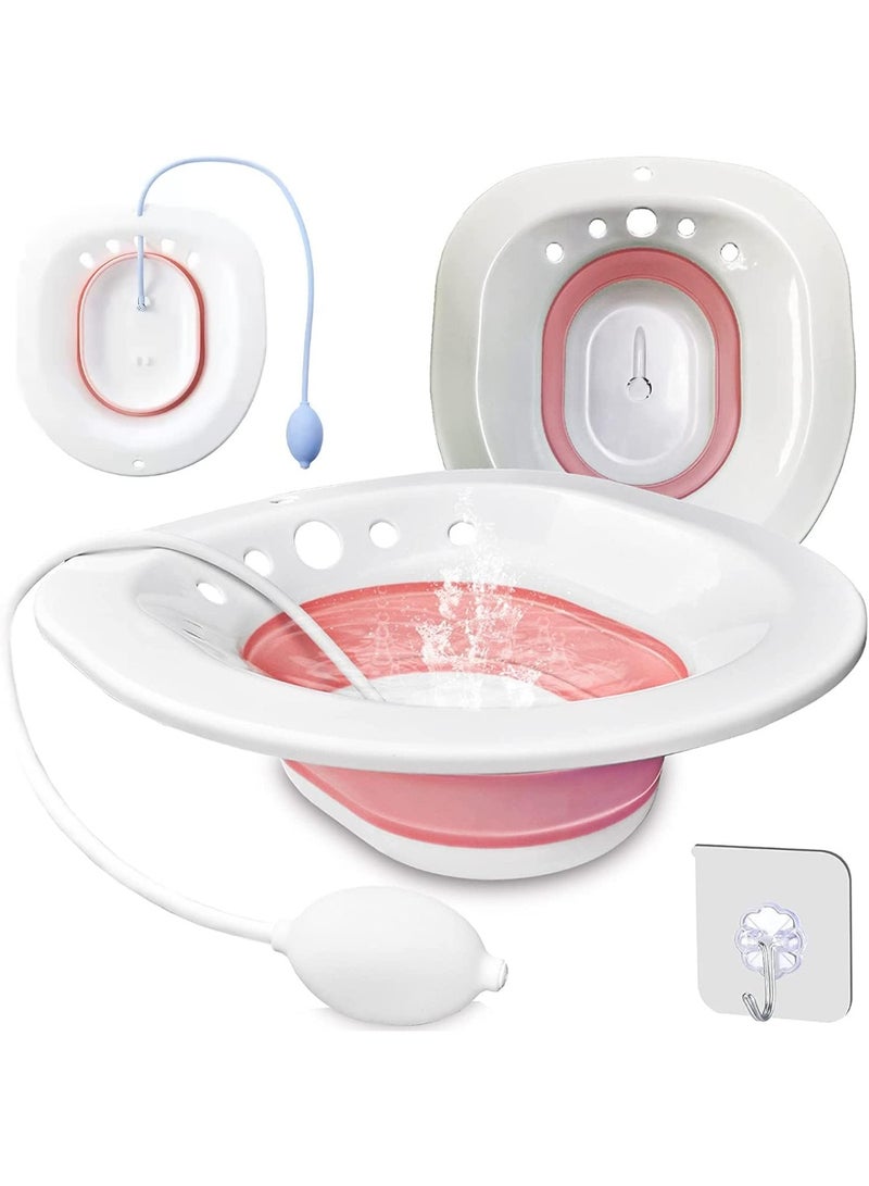 حمام جلوس للمرحاض مع بخار – حوض قابل للطي للعناية بعد الولادة – مناسب للنساء الحوامل وعلاج منطقة العجان والبواسير – تصميم مريح وآمن – لون وردي - Image 1