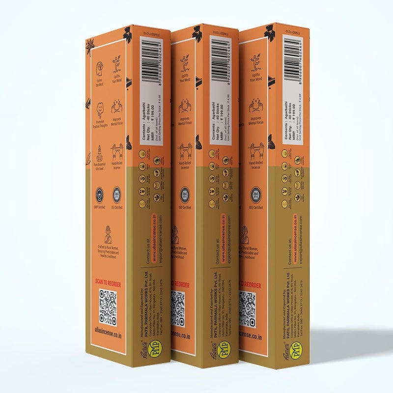 ULLAS Organico Agarbathi by Ullas Incense Sticks Sandalwood with Woody Fragrance 40 Sticks Free Agarbathi Stand Inside The Pack Agarbathi Incense Sticks with Woody Fragrance 40 Sticks Pack of 3  - Image 3