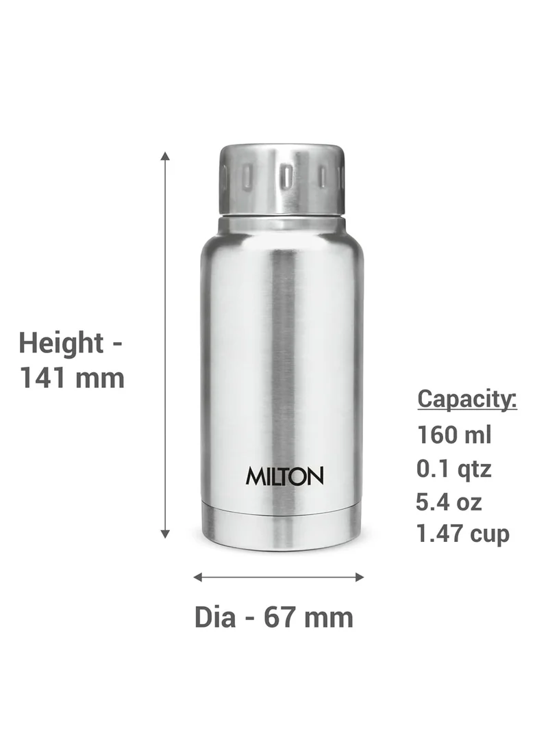 ميلتون Milton Elfin 160 Thermosteel Hot and Cold Water Bottle, 160 ml, Silver | Leak Proof | Easy to Carry | Office Bottle | Hiking | Trekking | Travel Bottle | Gym | Home | Kitchen Bottle