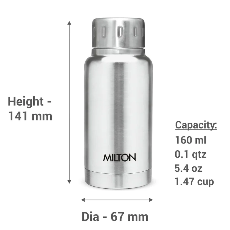 Milton Milton 160ml Stainless Steel Water Bottle – Small Vacuum Insulated Flask Keeps Drinks Hot or Cold for 24 Hours, Leakproof Metal Flask for Travel, Office, Gym & School – Elfin