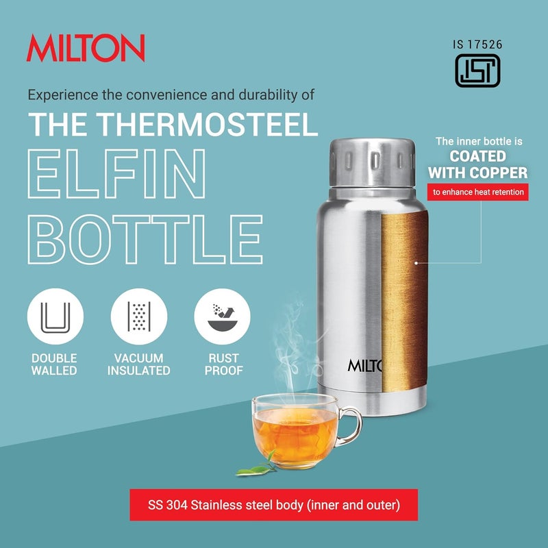 Milton 160ml Stainless Steel Water Bottle – Small Vacuum Insulated Flask Keeps Drinks Hot or Cold for 24 Hours, Leakproof Metal Flask for Travel, Office, Gym & School – Elfin - Image 3