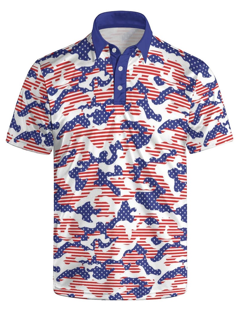 NELife American Flag Mens Polo Shirts Camo Golf Shirts for Men QuickDry Funny Short Sleeve Performance Activewear Polos XL