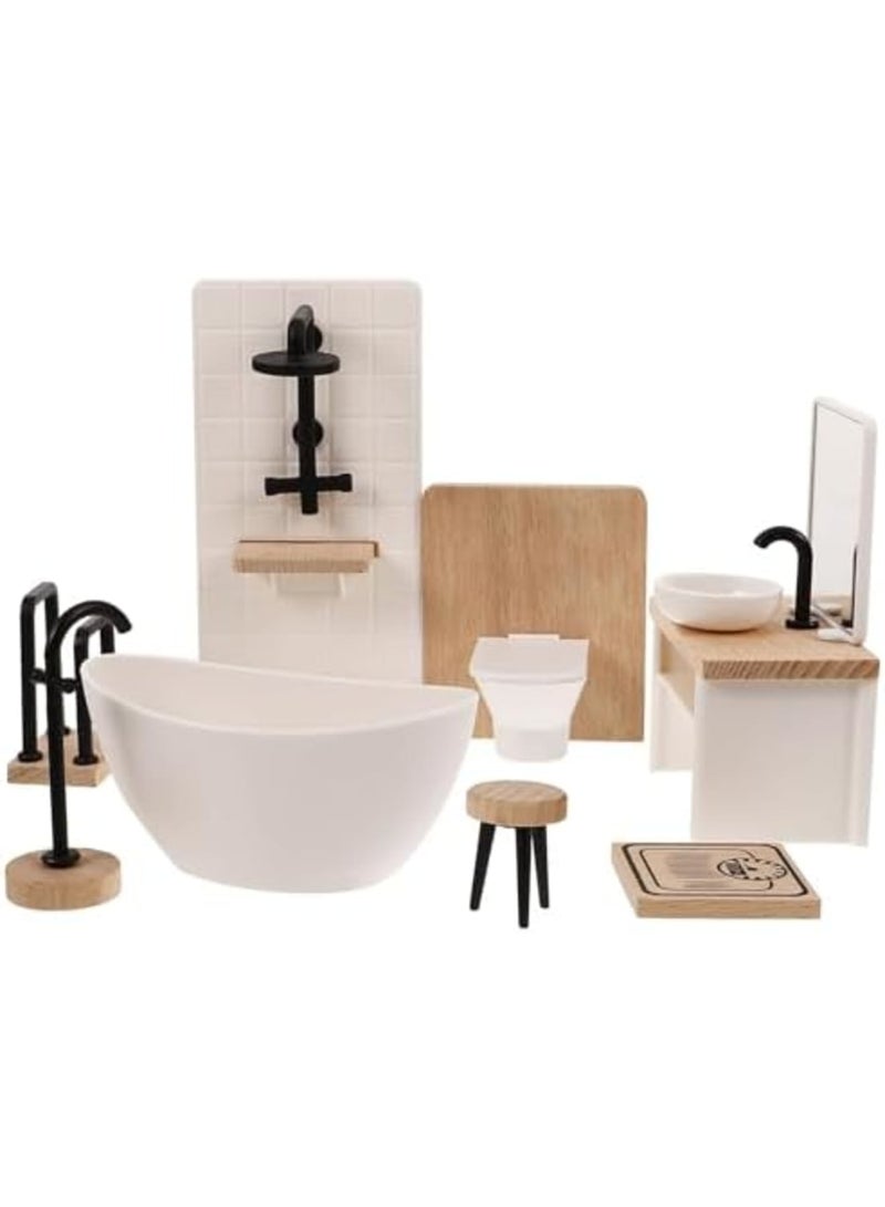 بركة 1 Set Dollhouse Bathroom Set: Miniature 1:12 Scale Bathroom Furniture Accessories, Including Sink, Shower, Bathtub, Toilet, and Stool for Dollhouse Decoration ，Perfect for Miniature Bathrooms - Image 1