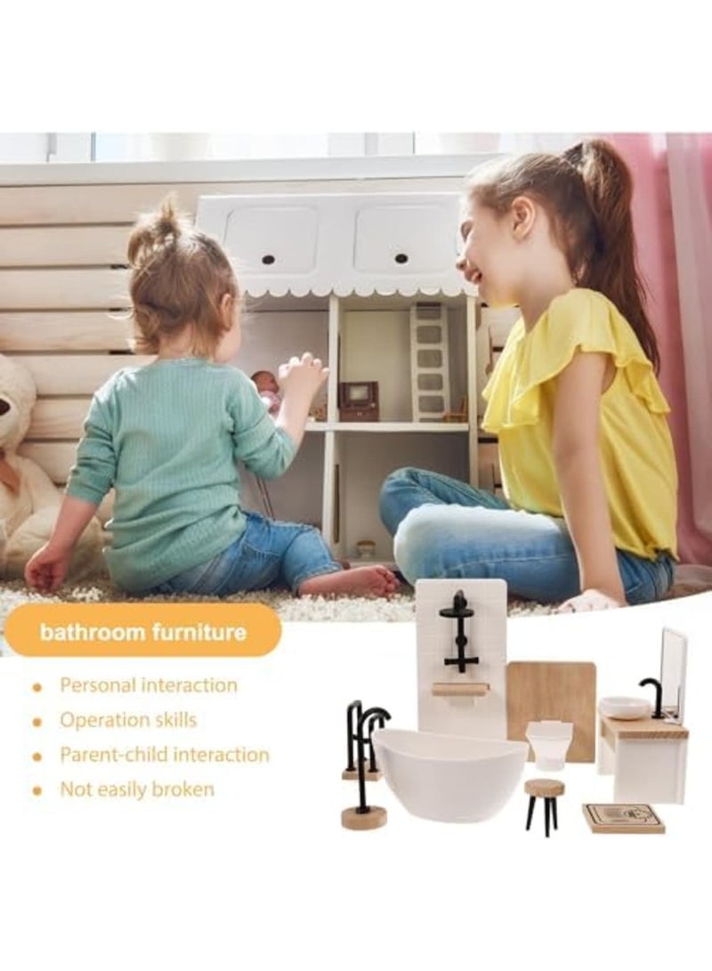 بركة 1 Set Dollhouse Bathroom Set: Miniature 1:12 Scale Bathroom Furniture Accessories, Including Sink, Shower, Bathtub, Toilet, and Stool for Dollhouse Decoration ，Perfect for Miniature Bathrooms - Image 3