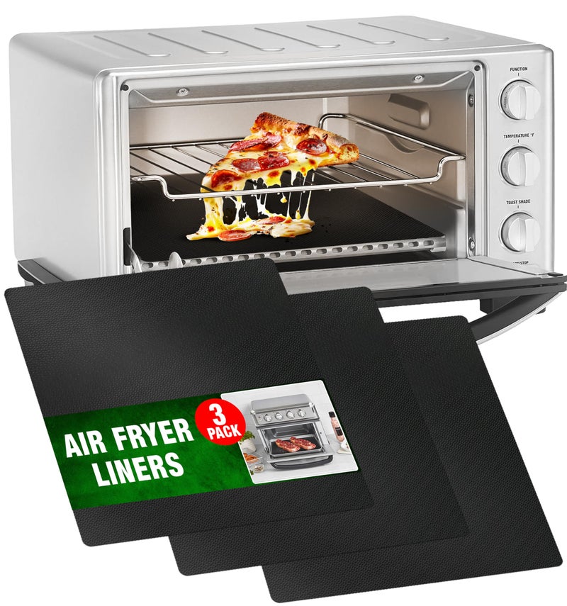 ThreadNanny Toaster Oven Liners Reusable for Ninja Air Fryer Bottom Heat Resistant Mat 3 Pack Compatible with Cuisinart Air Fryer Toaster Oven 12x12 Airfryer Liner Heavy Duty Nonstick Square Mats 