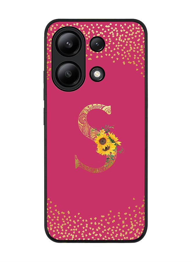 Stylizedd Rugged Black edge case for Xiaomi Redmi Note 13 4G, Custom Monogram Initial Letter Mandala Floral Pattern Alphabet - S ( Deep Pink Rose ) - Image 1