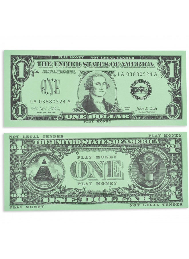 Learning Advantage LEARNING ADVANTAGE Play Bills Set - 35 Ones, 25 Fives, 20 Tens, 15 Twenties, 5 Fifties and 5 Hundreds - Replica Bills for Pretend Play with Fake Currency  - Image 3