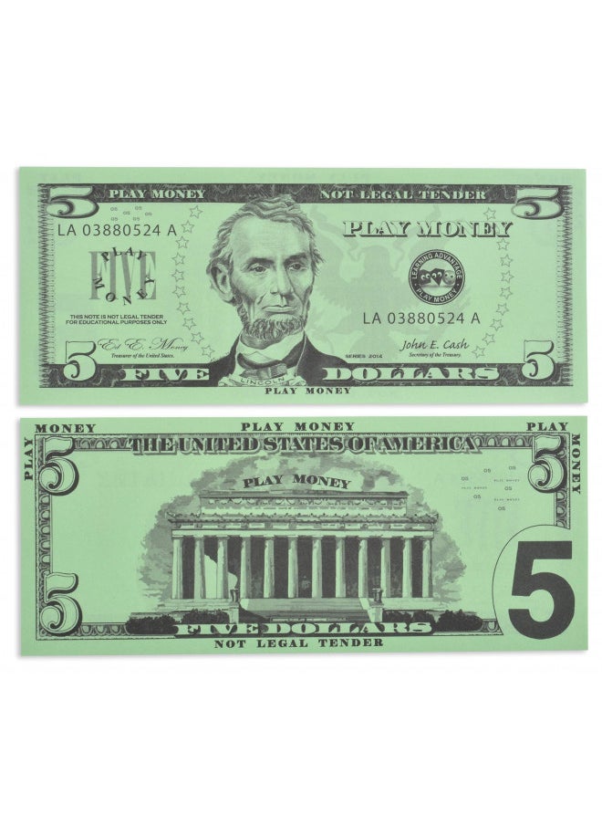 Learning Advantage LEARNING ADVANTAGE Play Bills Set - 35 Ones, 25 Fives, 20 Tens, 15 Twenties, 5 Fifties and 5 Hundreds - Replica Bills for Pretend Play with Fake Currency  - Image 4