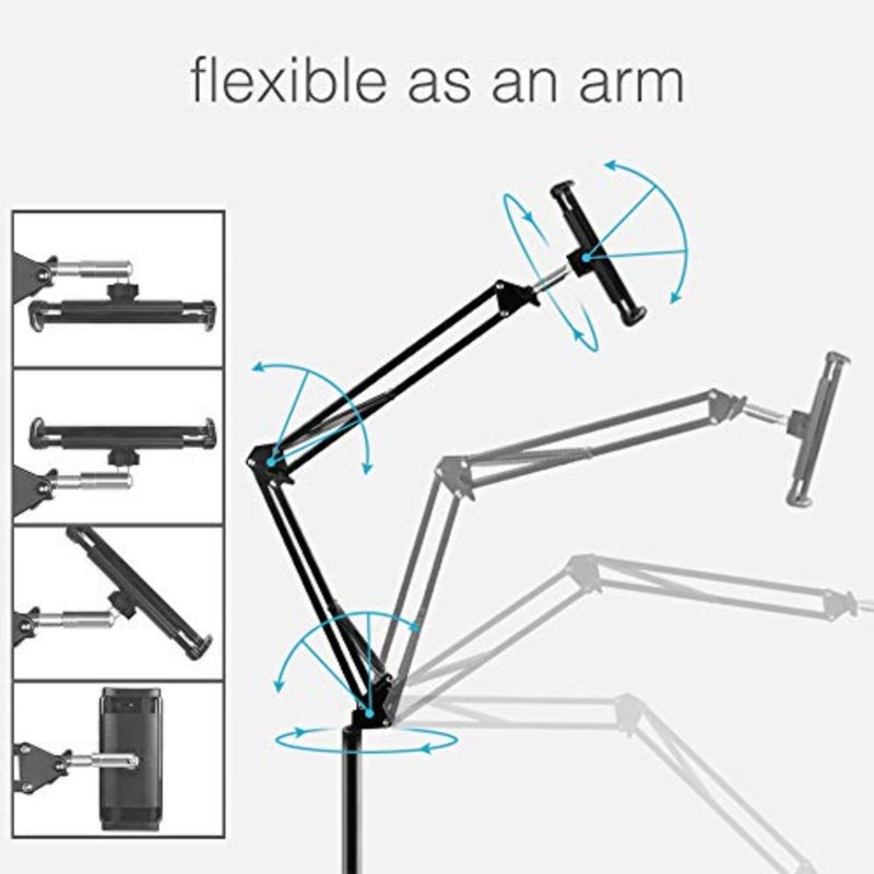 Tablet Floor Stand with 5LB Metal Base, Overhead Bed Phone Stand Angle Height Adjustable Holder, Universal Floor Stand Compatible with iPhone iPad Pro Air Mini, Samsung Tab, Kindle, E-Readers… - Image 4