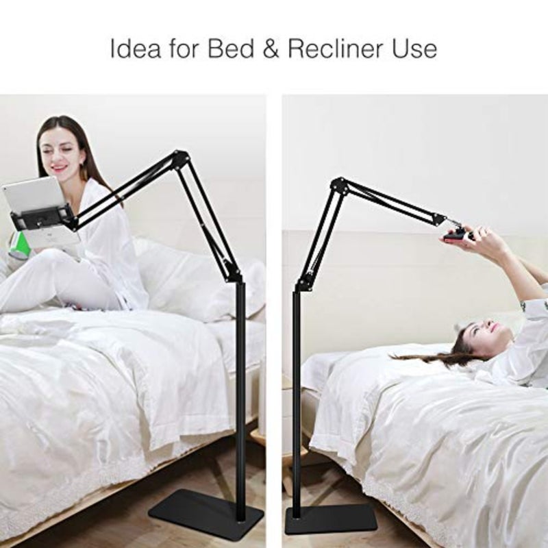 Tablet Floor Stand with 5LB Metal Base, Overhead Bed Phone Stand Angle Height Adjustable Holder, Universal Floor Stand Compatible with iPhone iPad Pro Air Mini, Samsung Tab, Kindle, E-Readers… - Image 2