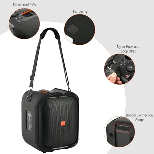 TXEsign Travel Carrying Strap Cover for JBL PartyBox Encore Essential Portable Party Speaker, Hard EVA Shell Two Sides Protective Case Speaker Cover with Shoulder Strap and Base Support Feet - Image 2