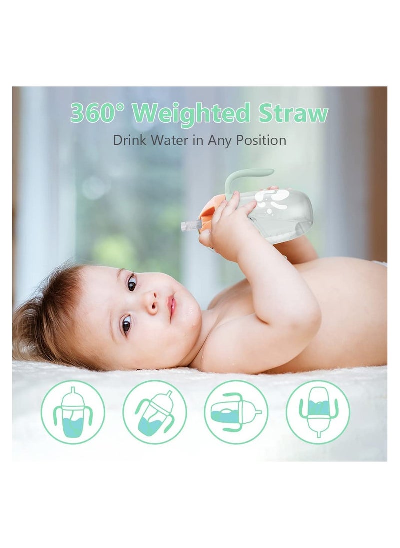 Excefore - Sippy Cups for 6+ Months Baby Baby Cup 300ml Weighted Straw& Easy-Grip Handles Baby Water Bottle with Simple Flip-Top Lid Trainer Cup for Independent Drinking 360°Spill-Free Toddler Cup (Green) - Image 1