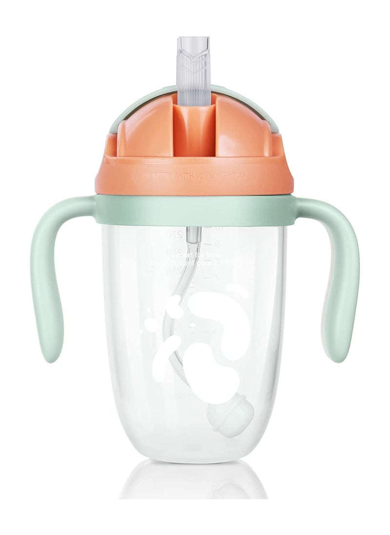 Excefore - Sippy Cups for 6+ Months Baby Baby Cup 300ml Weighted Straw& Easy-Grip Handles Baby Water Bottle with Simple Flip-Top Lid Trainer Cup for Independent Drinking 360°Spill-Free Toddler Cup (Green) - Image 1