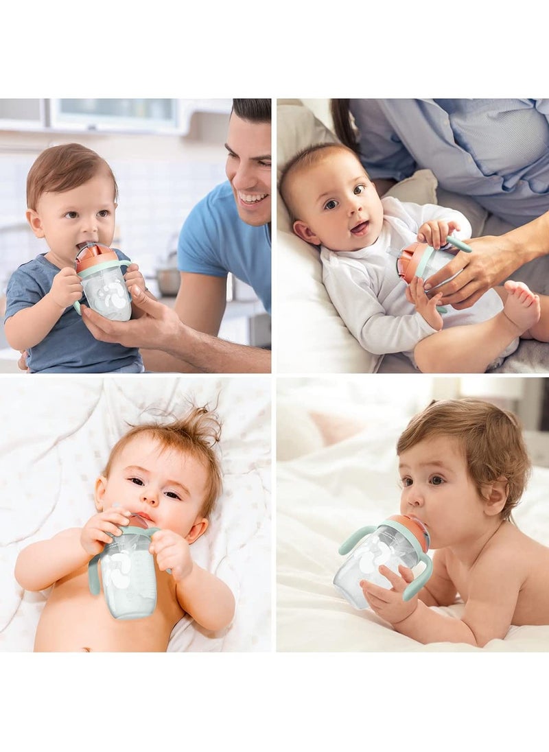 Excefore - Sippy Cups for 6+ Months Baby Baby Cup 300ml Weighted Straw& Easy-Grip Handles Baby Water Bottle with Simple Flip-Top Lid Trainer Cup for Independent Drinking 360°Spill-Free Toddler Cup (Green) - Image 1