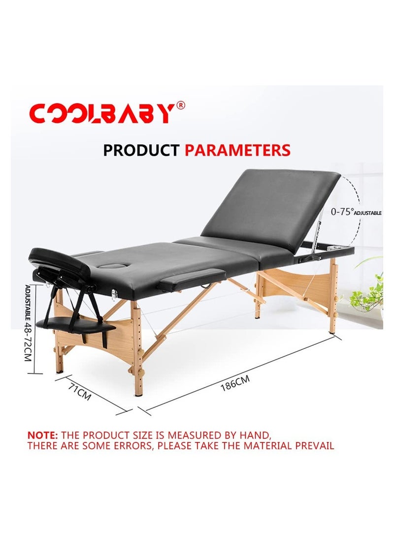 Cool Baby Portable Massage Table Professional Adjustable Folding Bed with 3 Part Wooden Frame Ergonomic Headrest and Tote Bag for Therapeutic Salon SPA Facial Treatment  - Image 5
