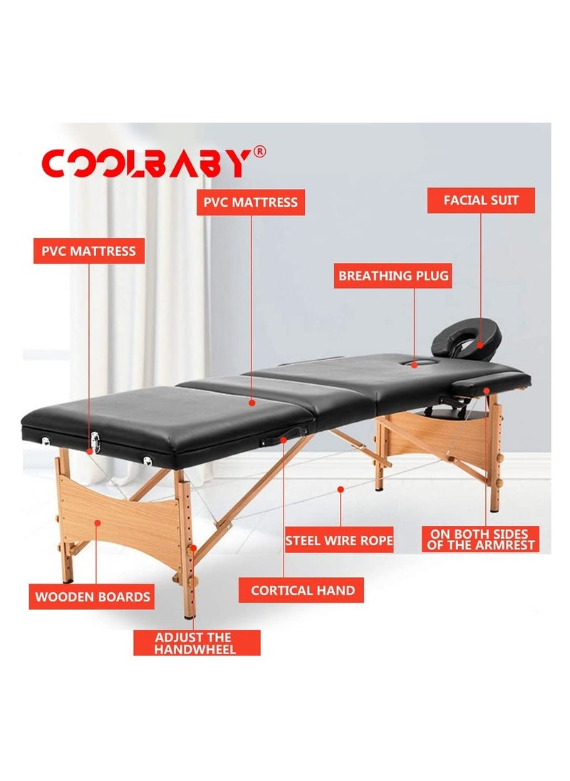 Cool Baby Portable Massage Table Professional Adjustable Folding Bed with 3 Part Wooden Frame Ergonomic Headrest and Tote Bag for Therapeutic Salon SPA Facial Treatment  - Image 4