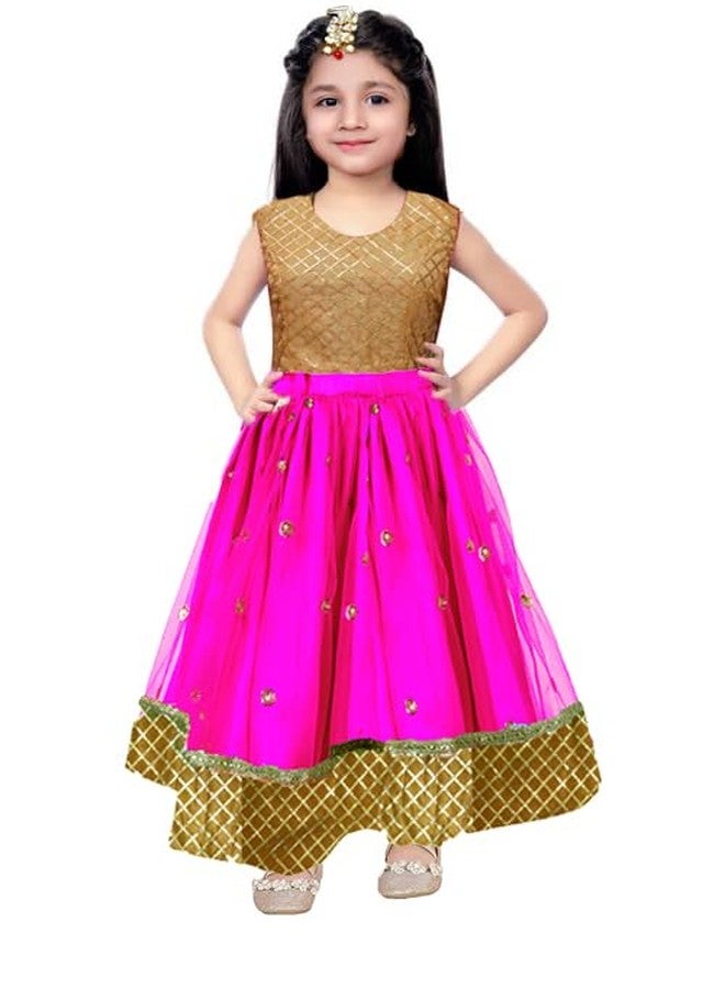 HIBA CREATIONS Baby girl Rani pink sequence booty lehenga with golden choli 1-2 Years - Image 1