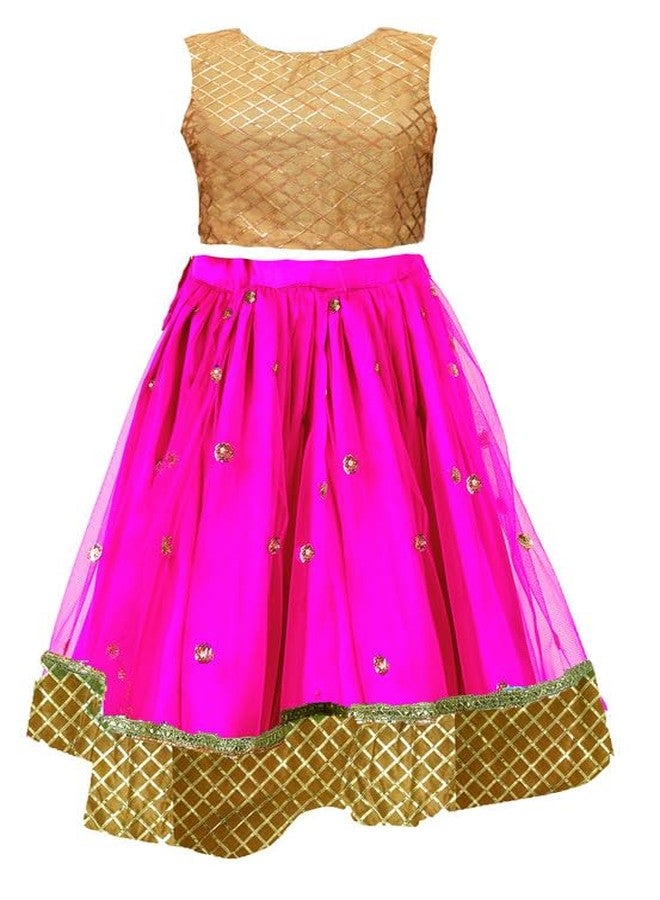 HIBA CREATIONS Baby girl Rani pink sequence booty lehenga with golden choli 1-2 Years - Image 2