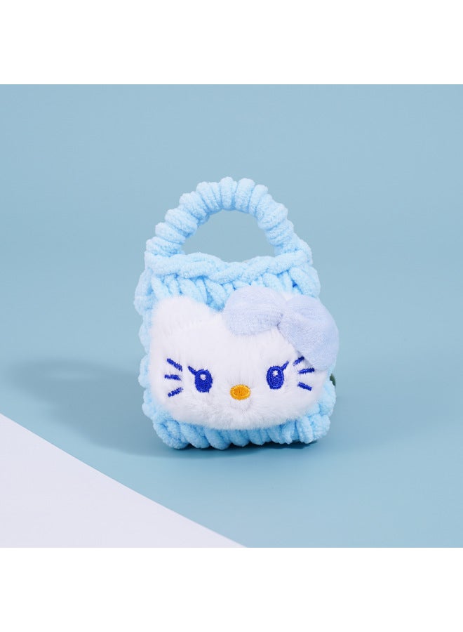 Pink Cute Cyber Red Bear Lion Wake Flower Plush Hand-woven Drop-resistant Headphone Bag Bluetooth Headphone Protective Cover Finished Product-Color:Blue Bow Kt  - Image 1