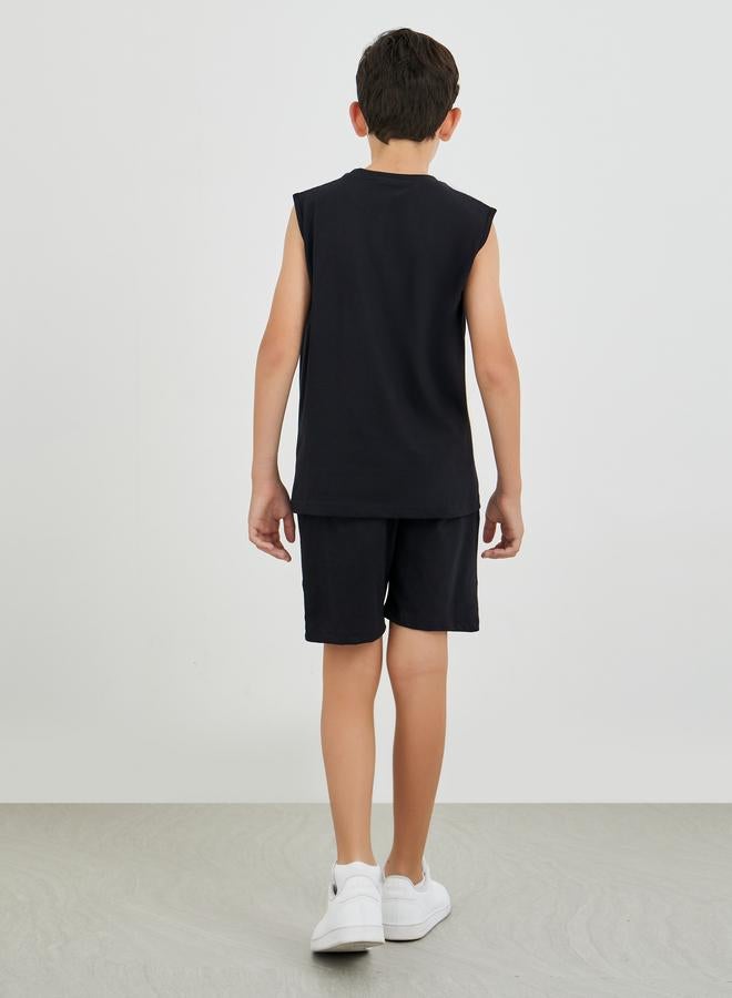 Styli Styli Boys Slogan Print Round Neck Tank and Drawstring Shorts Set  - Image 5