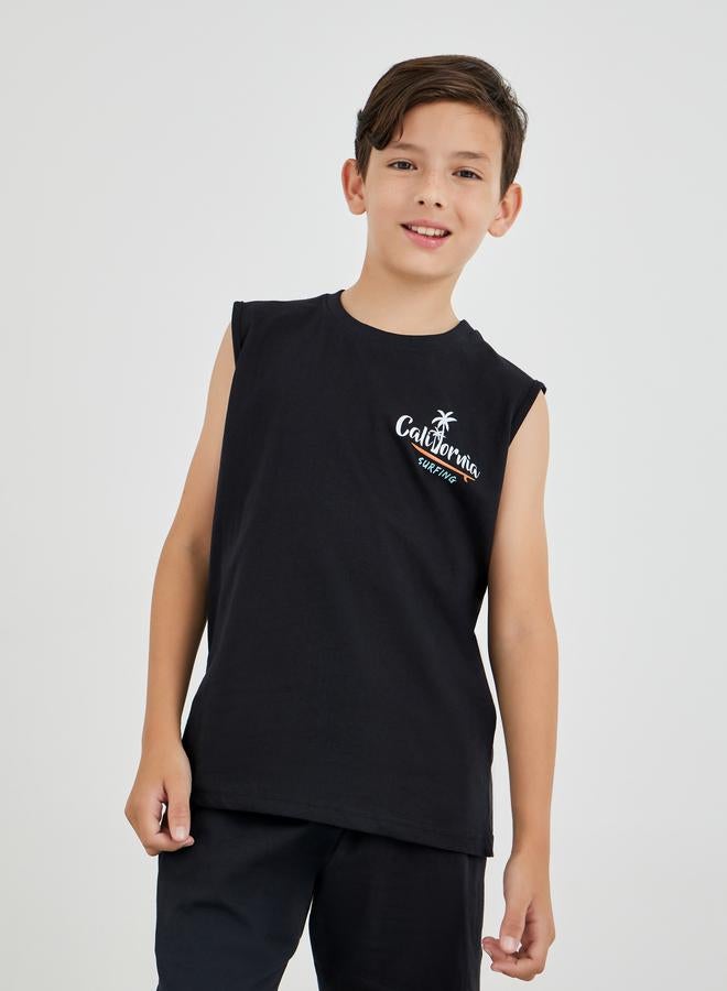 Styli Styli Boys Slogan Print Round Neck Tank and Drawstring Shorts Set  - Image 2