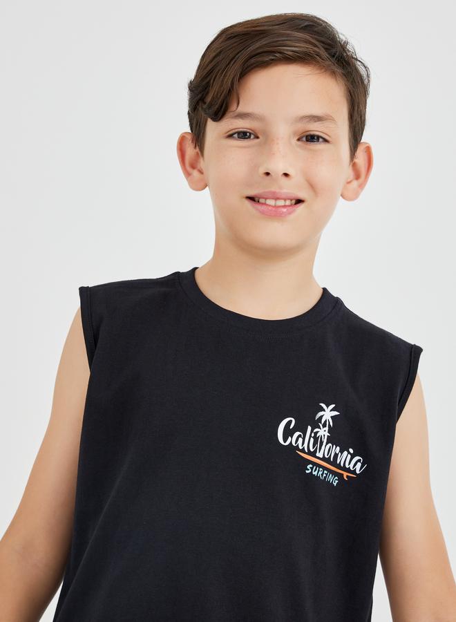 Styli Styli Boys Slogan Print Round Neck Tank and Drawstring Shorts Set  - Image 3