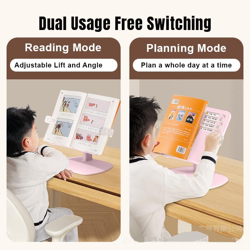 Jukusa Kids Schedule Board with Reading Stand, Adjustable Desktop Book Holder, Pink Book Reading Stand with Stickers, 15 Task Cards with Sticky Note - Image 4